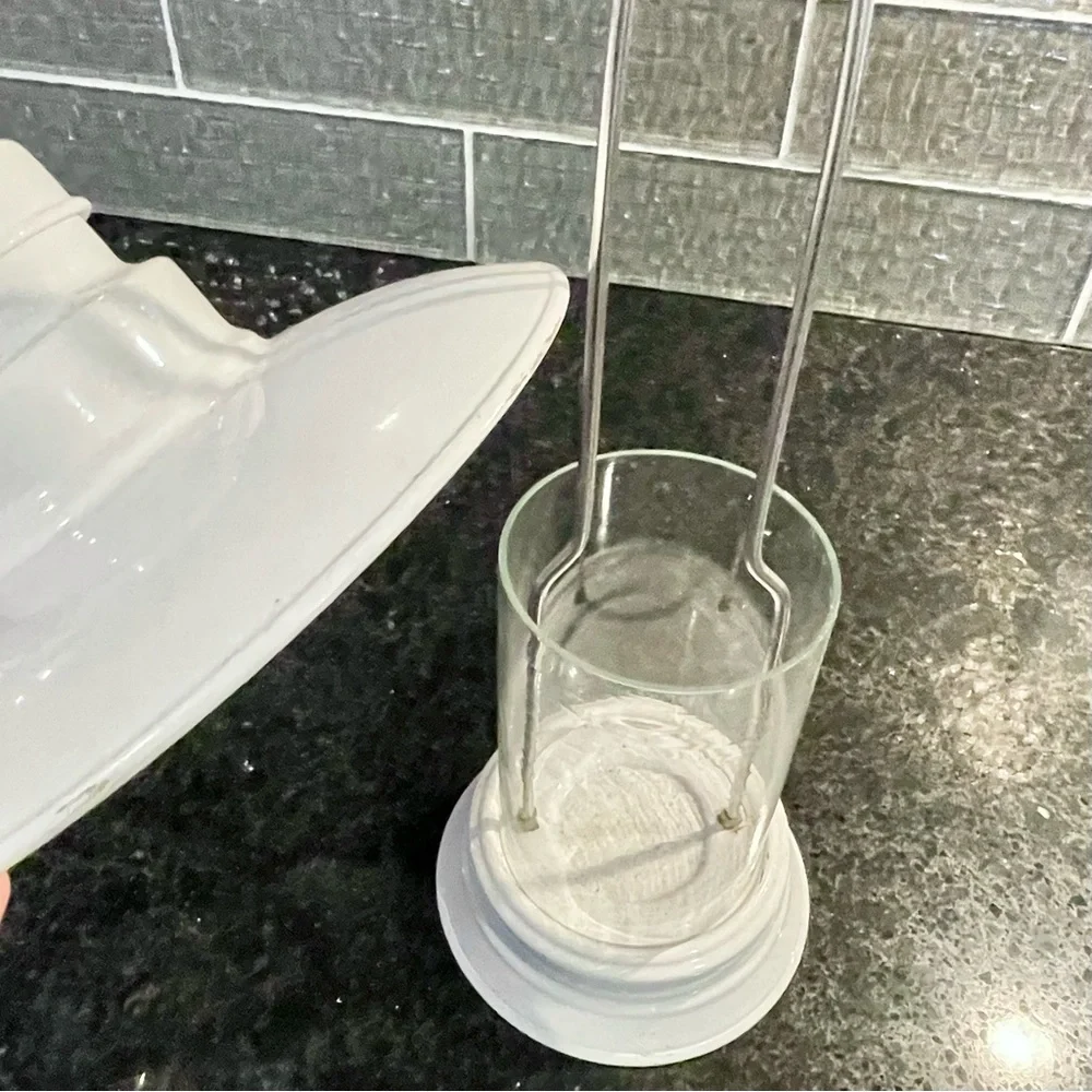 White metal lantern with glass